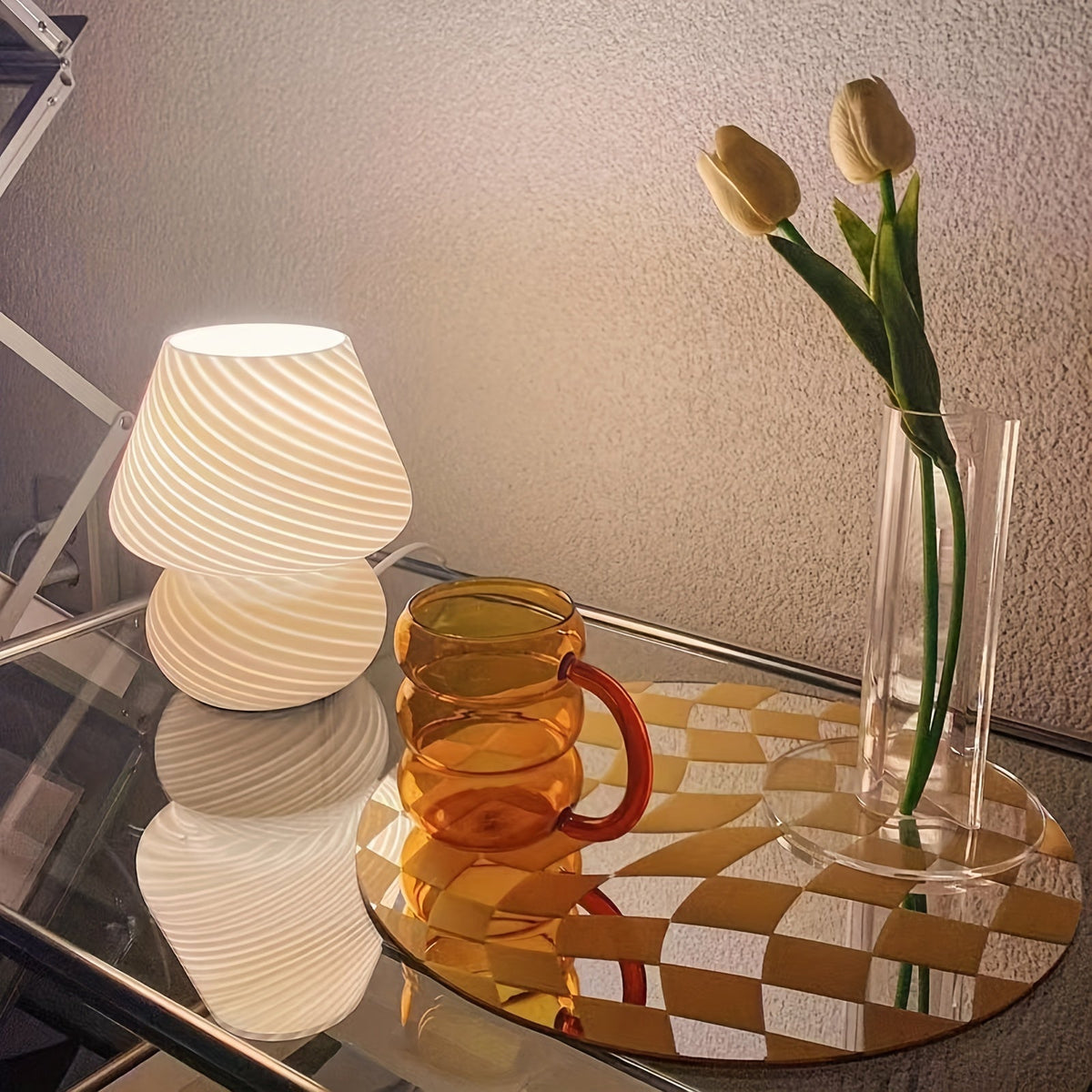 Murano-Style Glass Mushroom Lamp | USB Dimmable Table Light