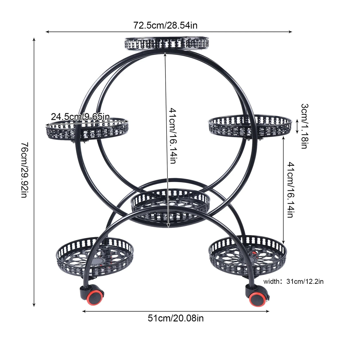 Metal Plant Stand with Wheels | 6-Tier Flower Pot Holder for Indoor & Outdoor Decoration