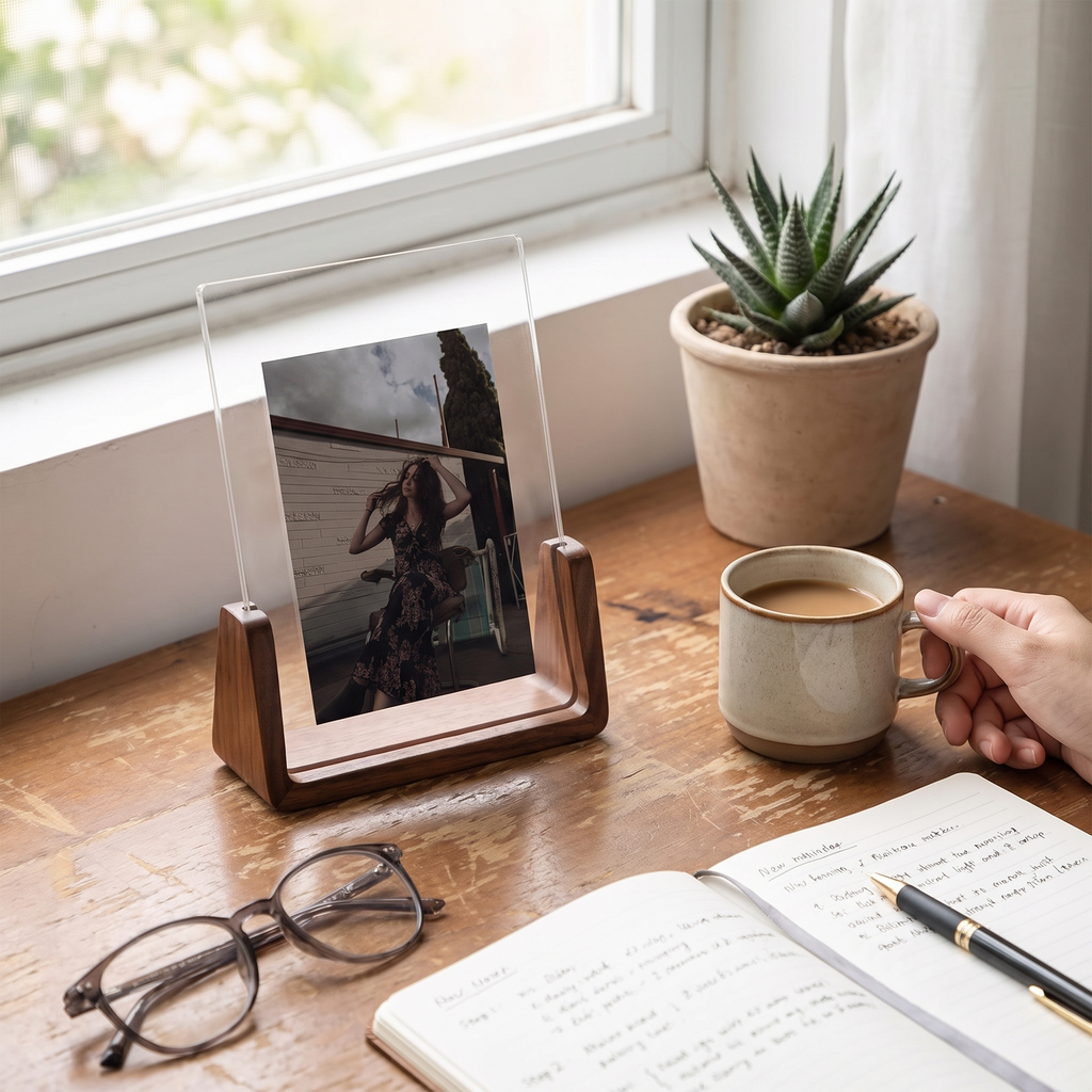 U-Shaped Acrylic & Wood Photo Frame | Modern Minimalist Display
