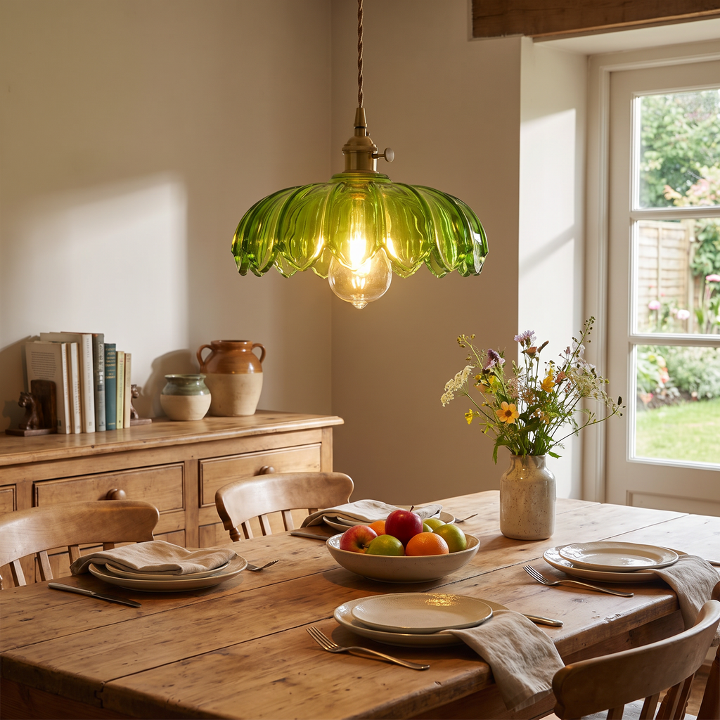 Vintage Flower Pendant Lamp | Coloured Glass Hanging Light