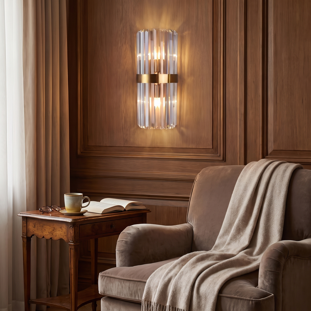 Crystal wall light, modern stainless steel sconce
