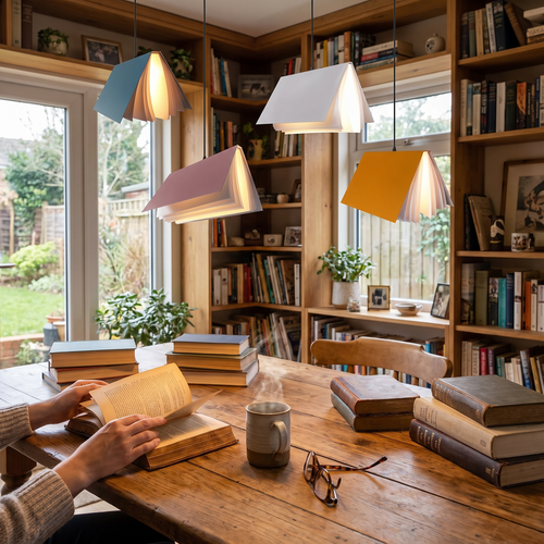 Flying book pendant light, book-inspired ceiling lamp