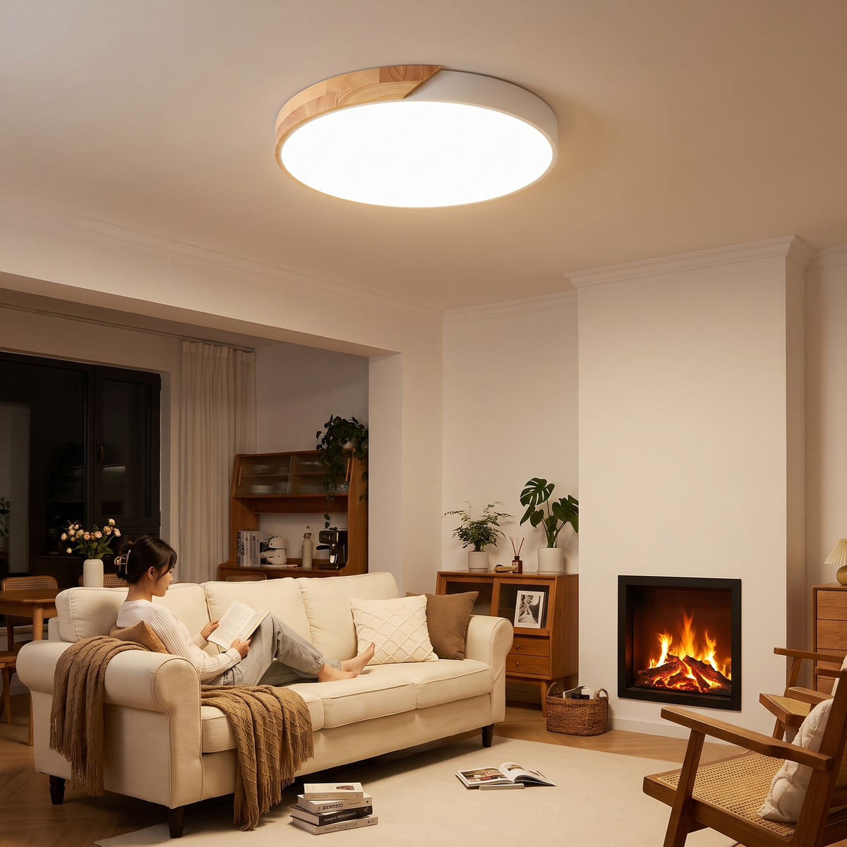 LED ceiling light with modern Nordic wooden design