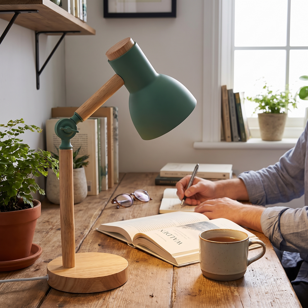 Nordic wooden desk lamp, adjustable modern table light