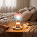 Candle warmer lamp with retro glass shade and solid wood base