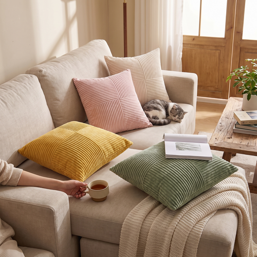 Corduroy cushion covers, luxury striped throw pillow covers
