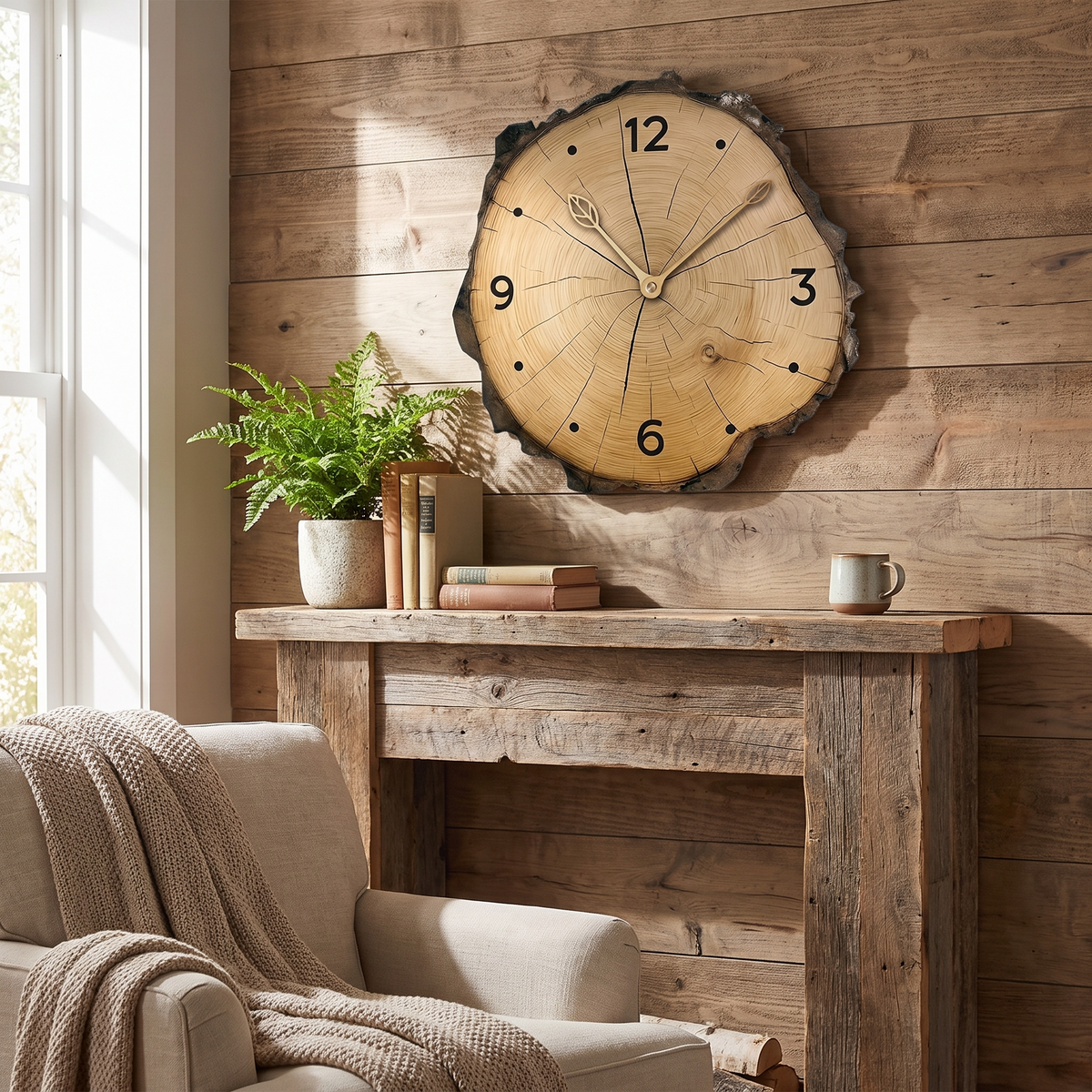 Rustic wood slice wall clock