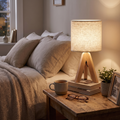 Nordic wooden tripod table lamp with fabric shade