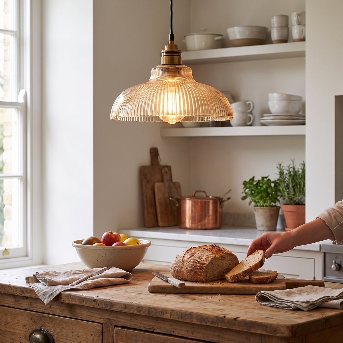 LumiVibe Glass Pendant Light | Elegant Ribbed Glass Hanging Lamp
