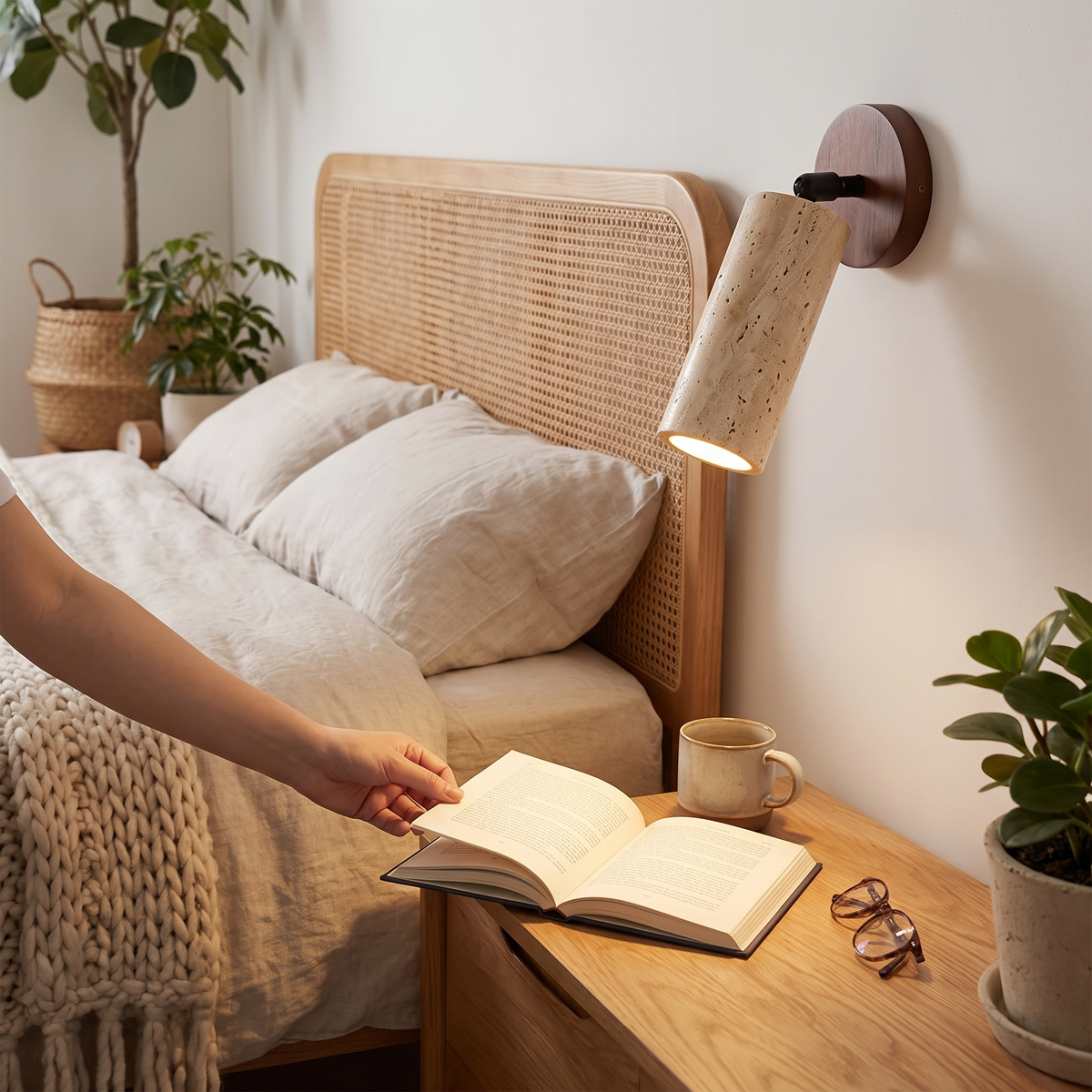 Huangdong Wall Lamp | Wabi-Sabi Travertine & Wood Light