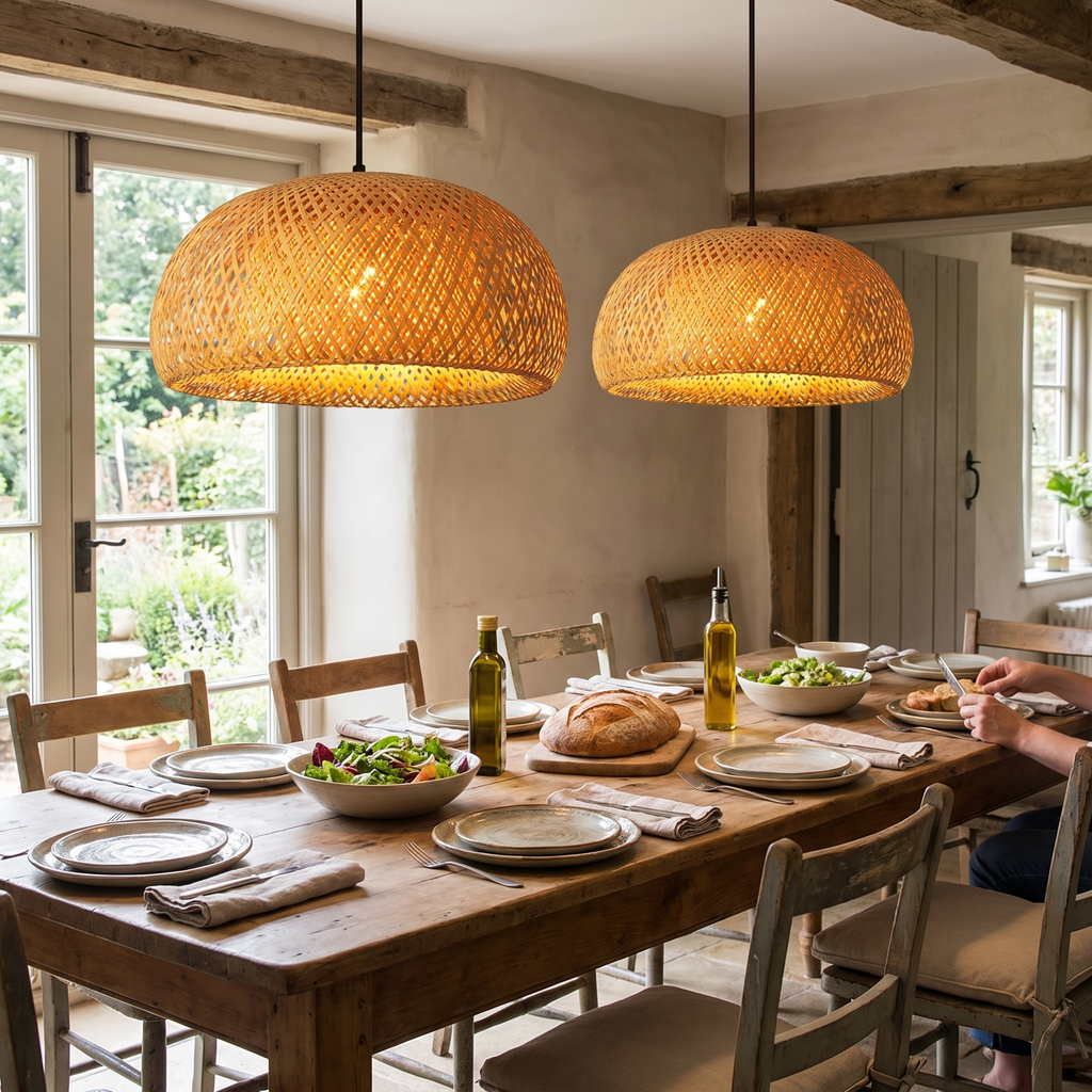 Natural Bamboo Pendant Lamp | Handwoven Rattan Light Fixture