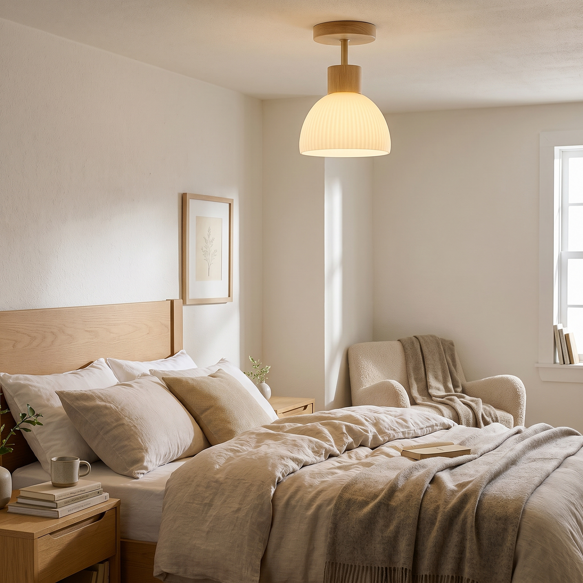 Ailse Ceiling Lamp | Natural Wood & Glass LED Fixture