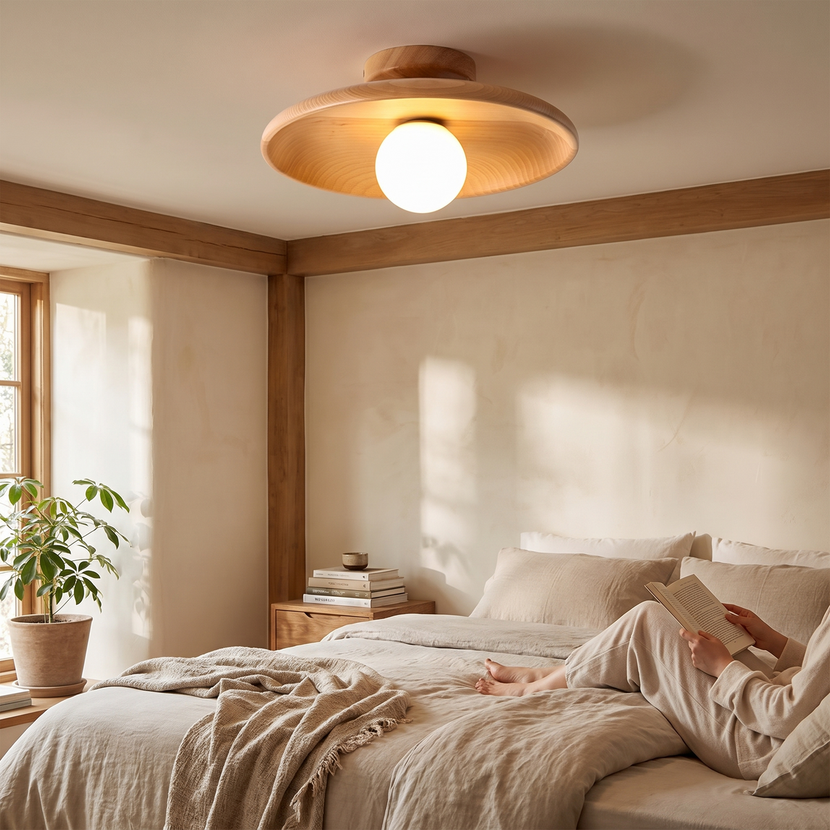 Modern Wooden Ceiling Light | Minimalist Semi-Flush Mount