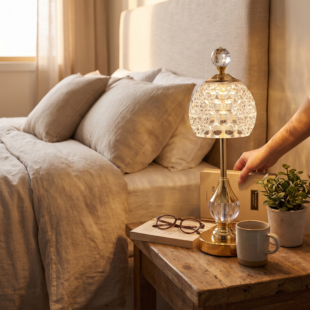 Crystal Touch Table Lamp | Rechargeable LED Bedside Light