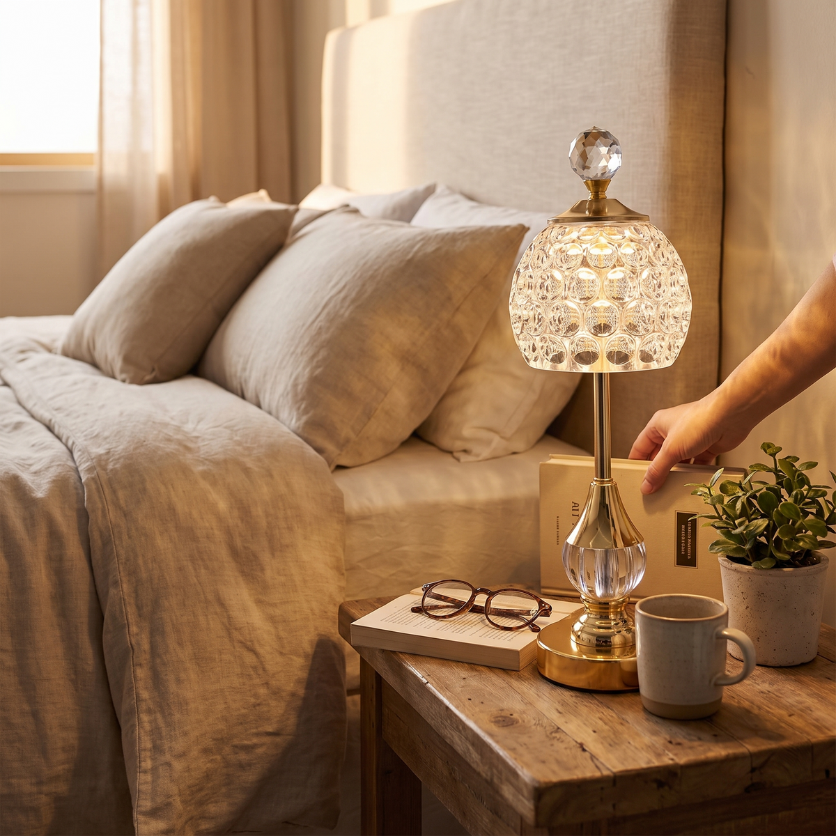 Crystal Touch Table Lamp | Rechargeable LED Bedside Light