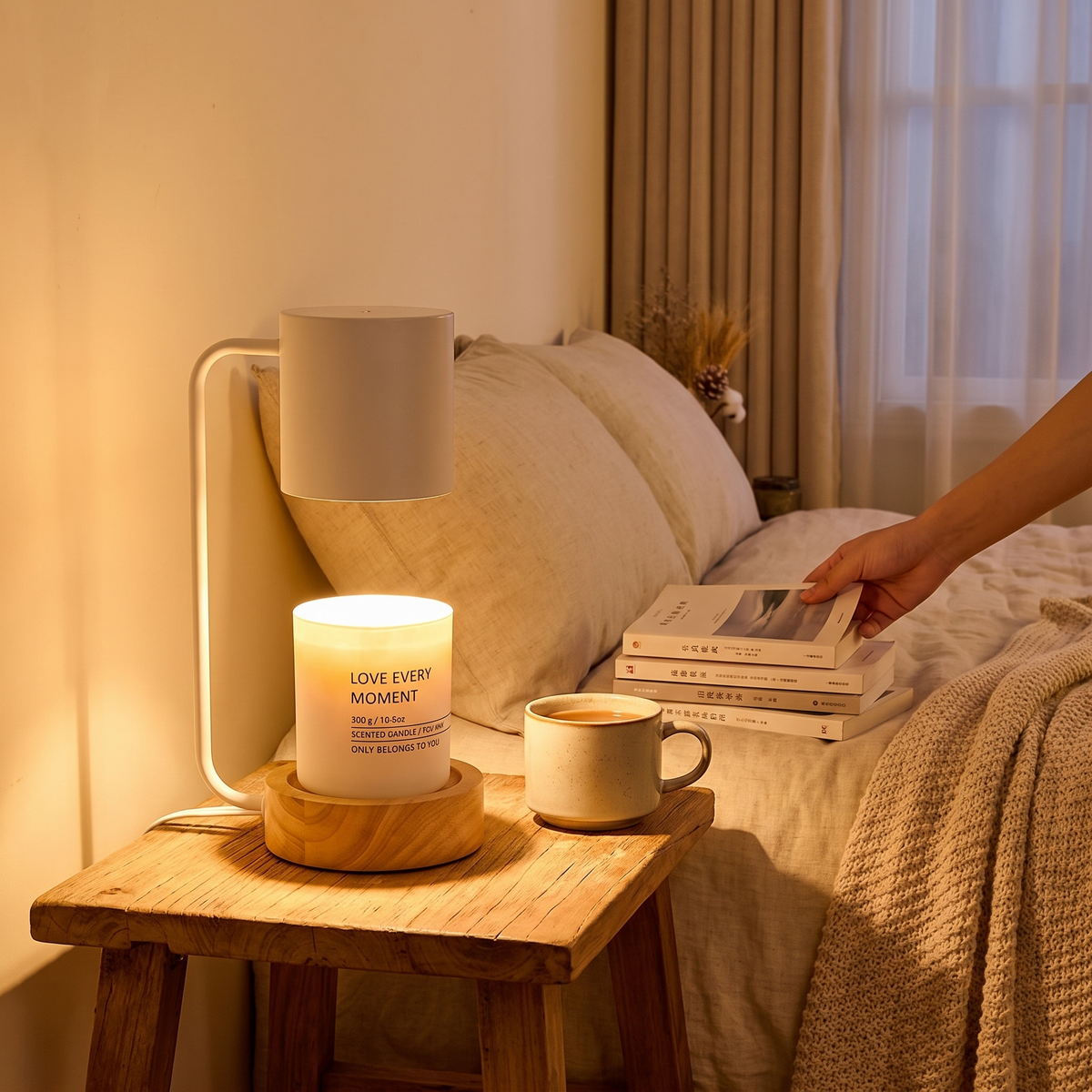 Japanese Minimalist Candle Warmer Lamp | Wooden Base Dimmable Wax Melter
