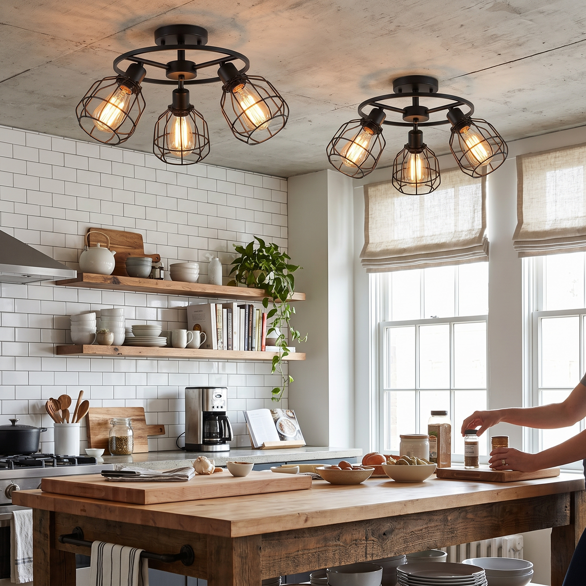 Vintage 3-Light Ceiling Spotlight | Industrial Black Metal Fixture
