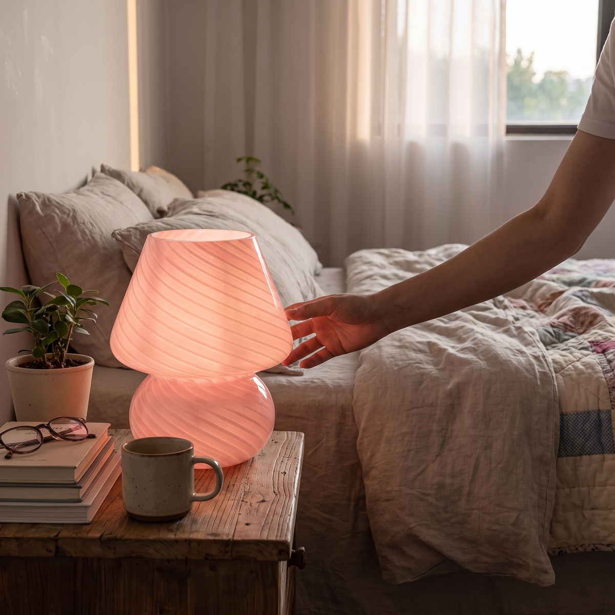 Murano style glass mushroom lamp, USB dimmable table light