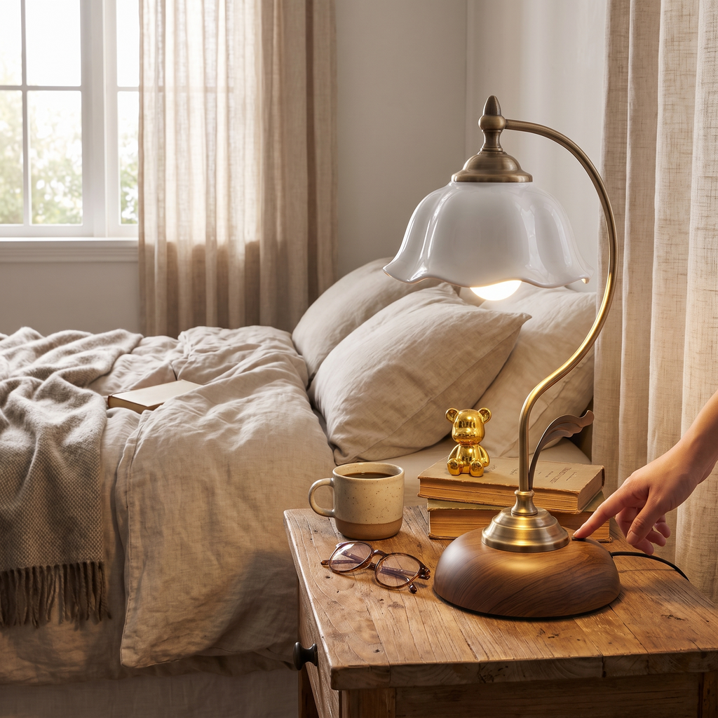 Vintage Goose Neck Table Lamp | Antique Brass USB Bedside Light