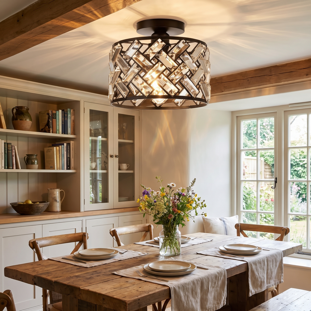Modern Crystal Semi Flush Mount Ceiling Light | Elegant Decorative Fixture