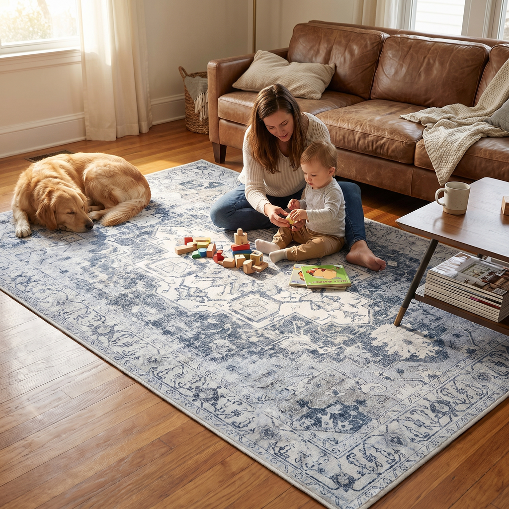 Heritage medallion rug, foldable non slip oriental style carpet