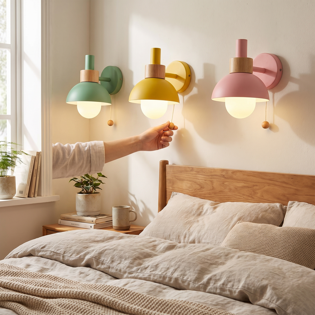 Nordic Wood Accent Wall Lamp | Minimalist Pull-Switch Light