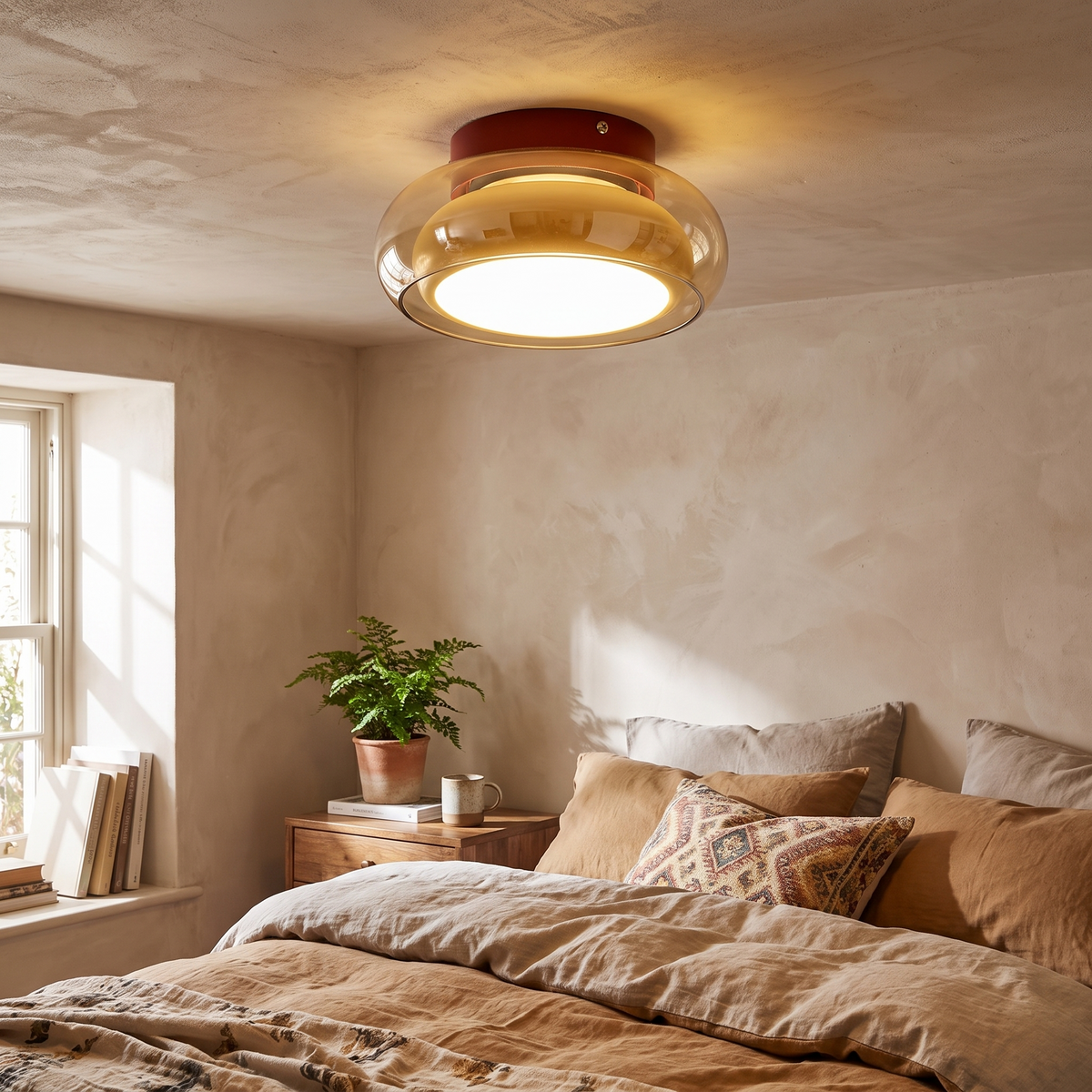 June Retro Glass Flush Mount Ceiling Light | LED Indoor Lamp