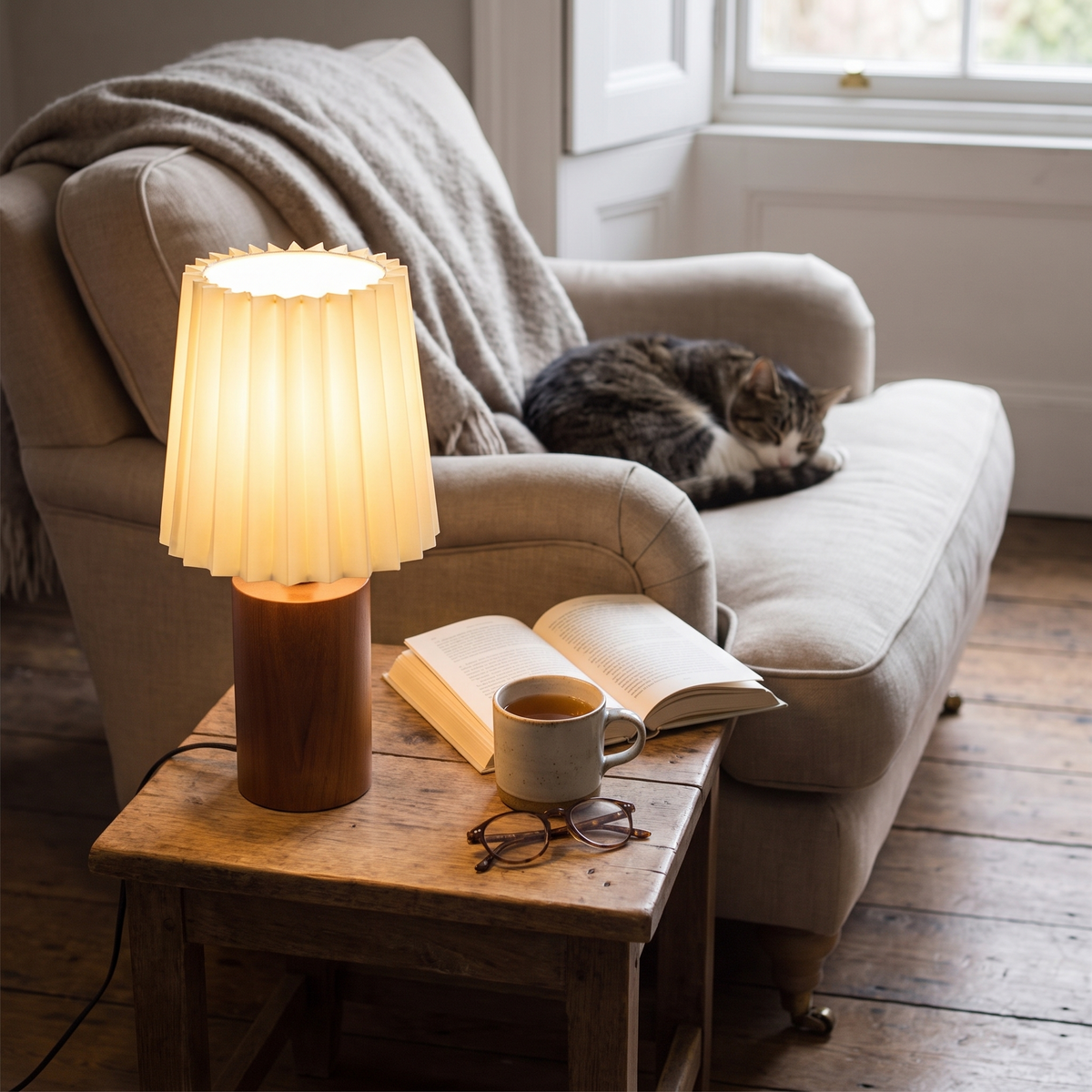 Medieval Pleated Table Lamp | Nordic Wood Base Design