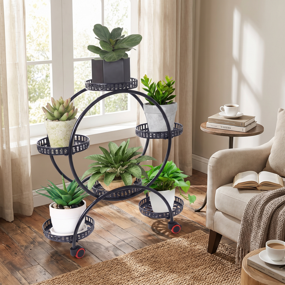 Metal Plant Stand with Wheels | 6-Tier Flower Pot Holder for Indoor & Outdoor Decoration