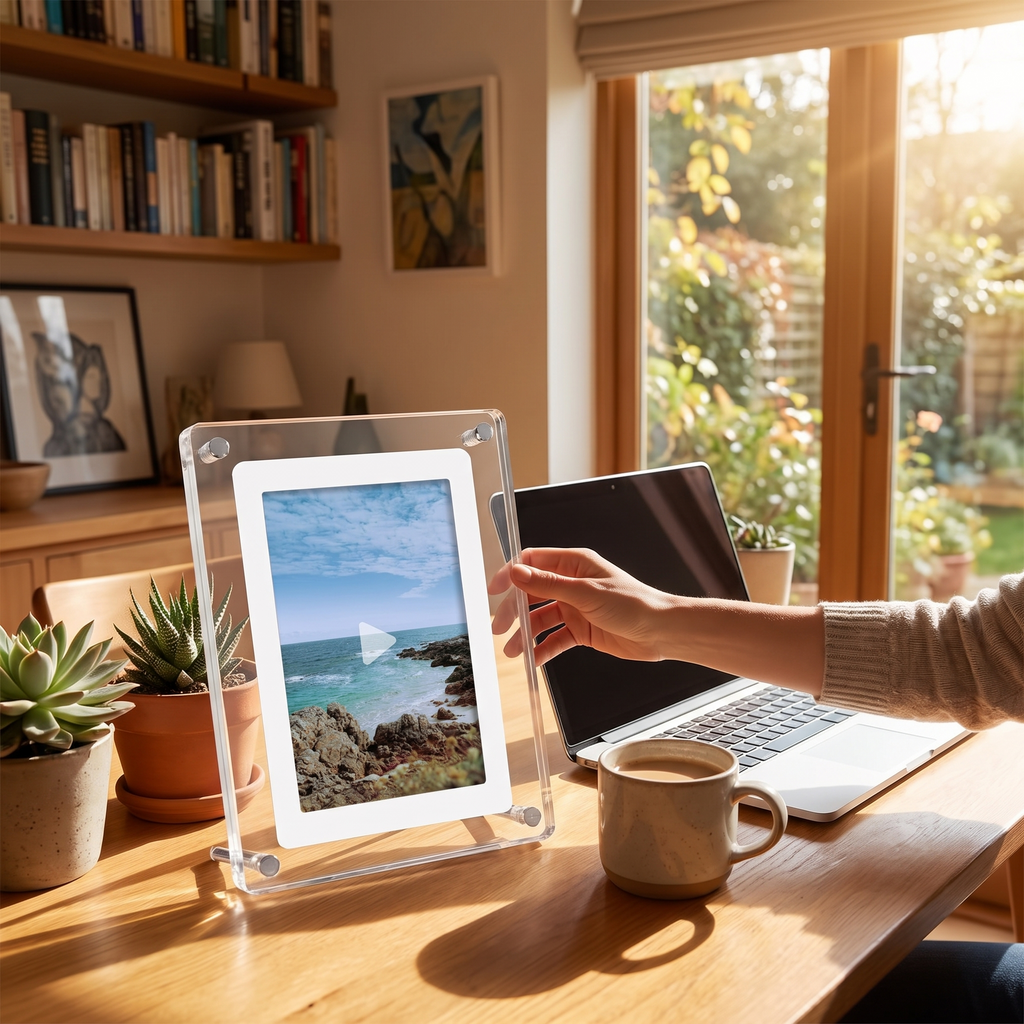 ClearFrame | Acrylic Digital Photo Frame | Portable IPS Display with Built-in Battery