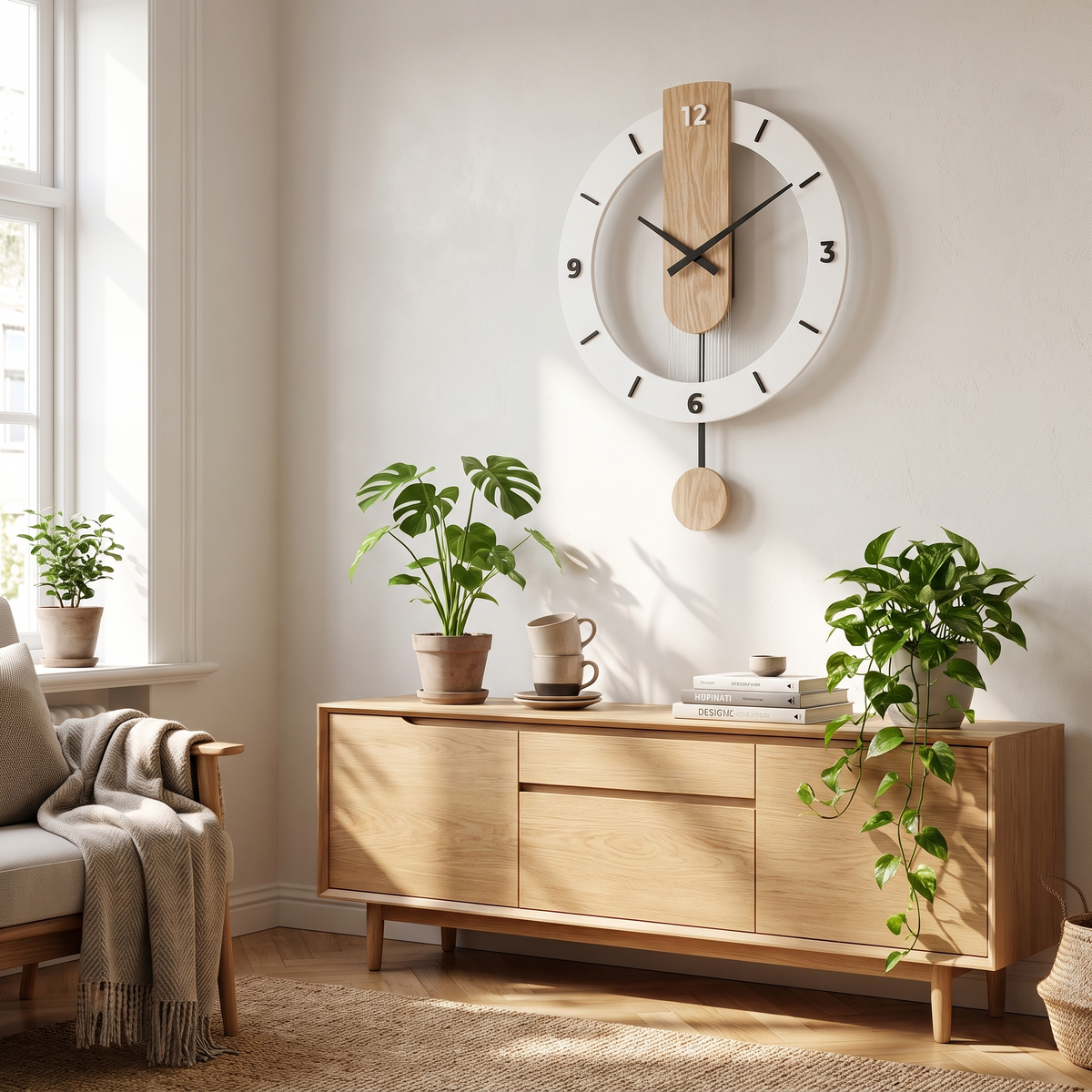 Minimalist Pendulum Wall Clock | Modern Acrylic & Wood Design