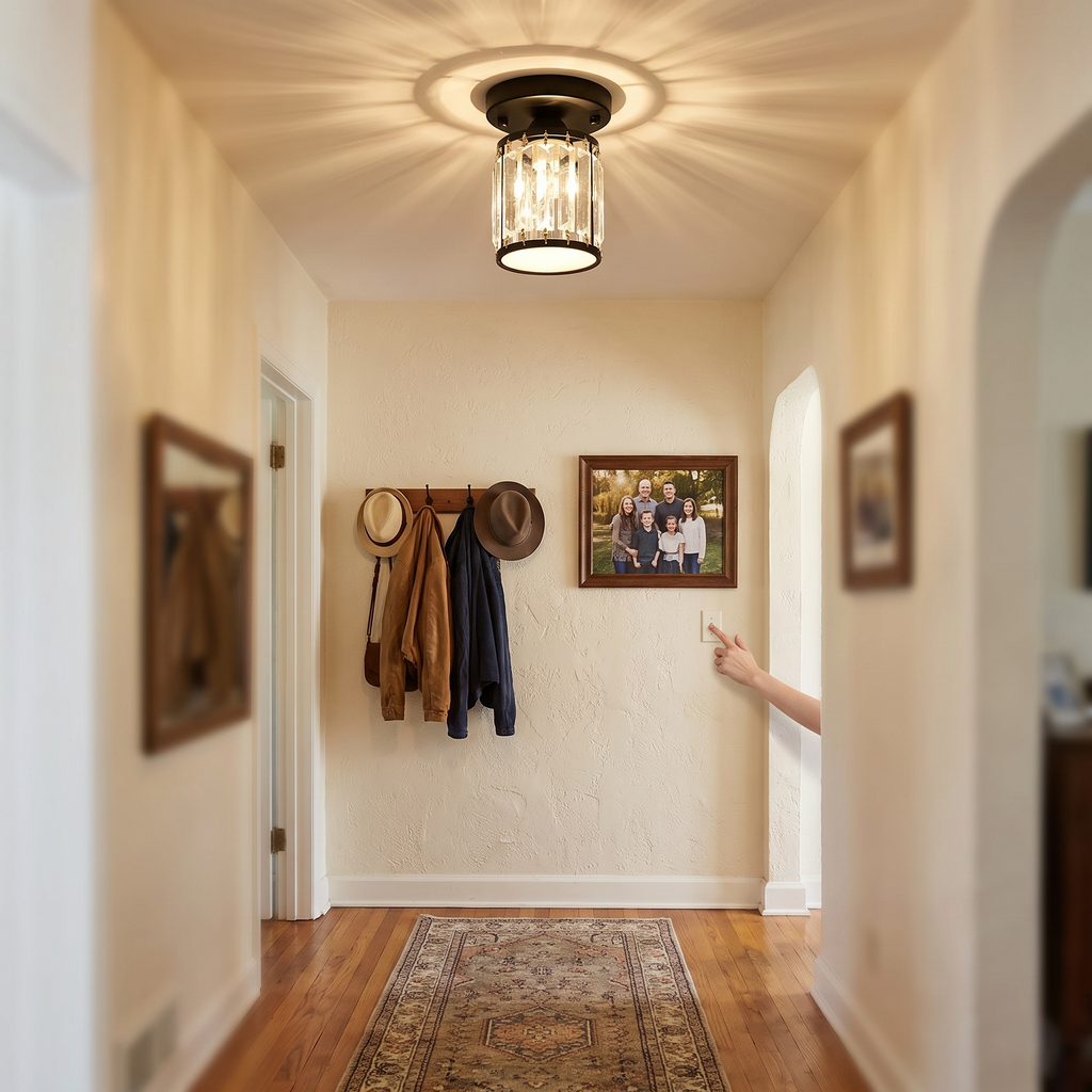 Crystal Foyer Ceiling Light | Modern Semi-Flush Design