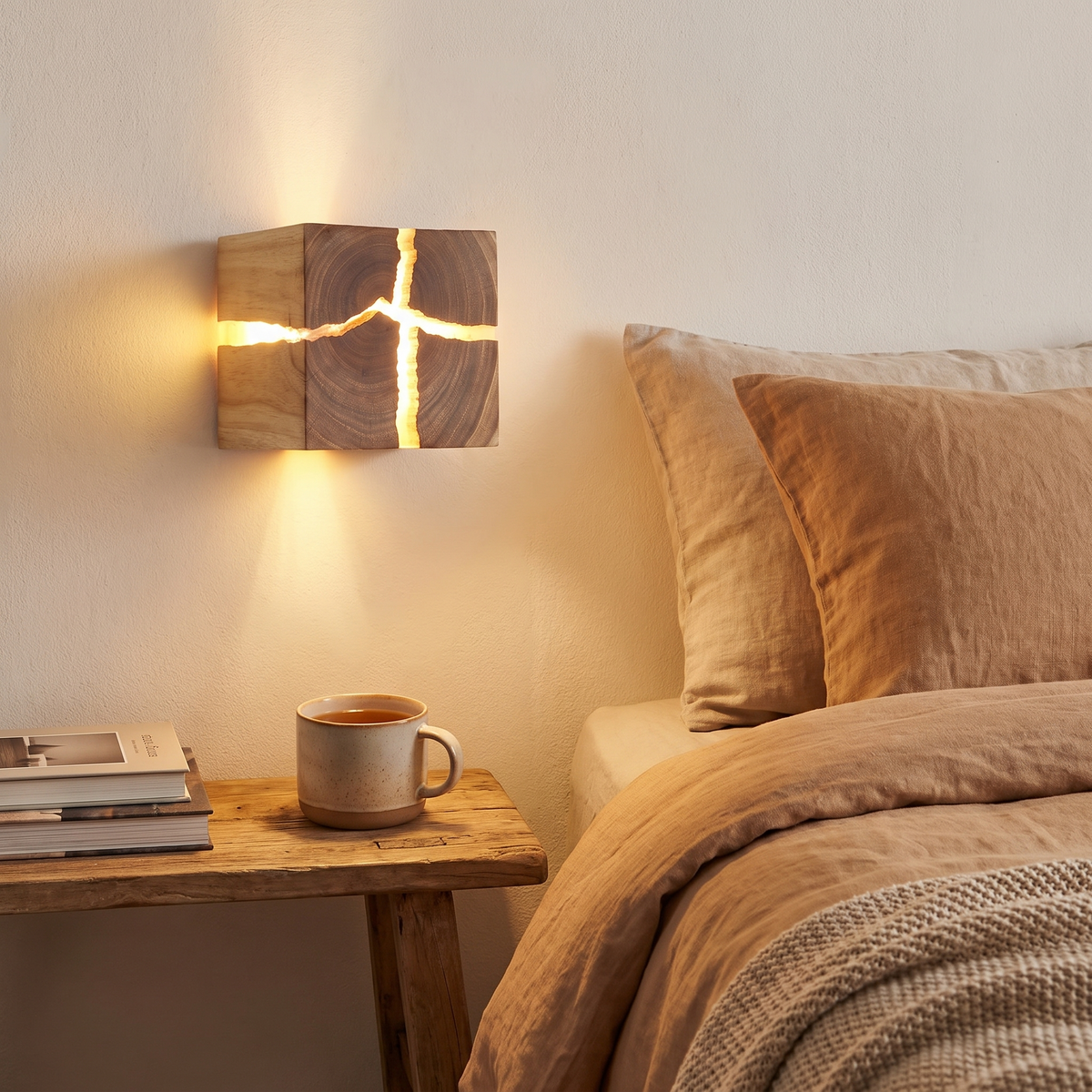 WoodAura Wall Light | Hand-Carved Solid Wood Resin Design