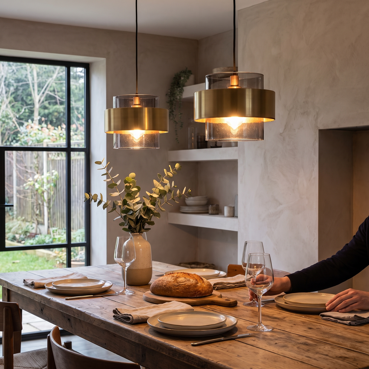 Nordic Glass Pendant Light | Modern Brass Cylinder Design
