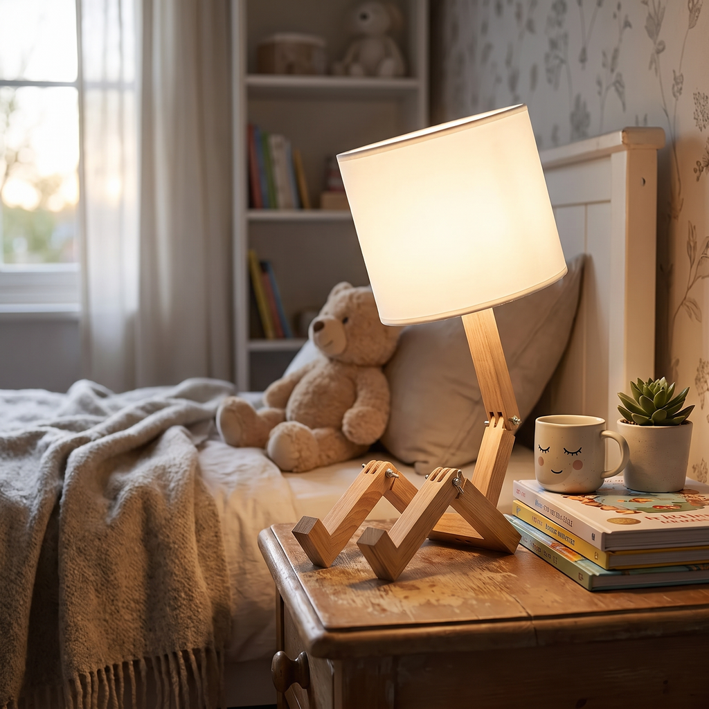 Rilna table lamp with flexible wooden design