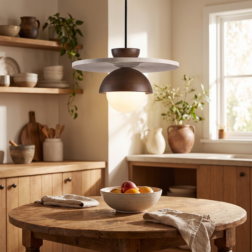 Denmark Pendant Light | Walnut & Stone LED Chandelier