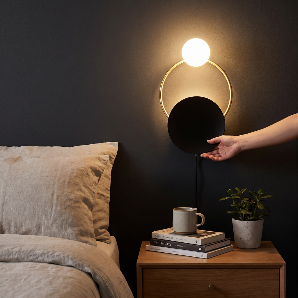Designer glass wall lamp, modern round spherical metal light