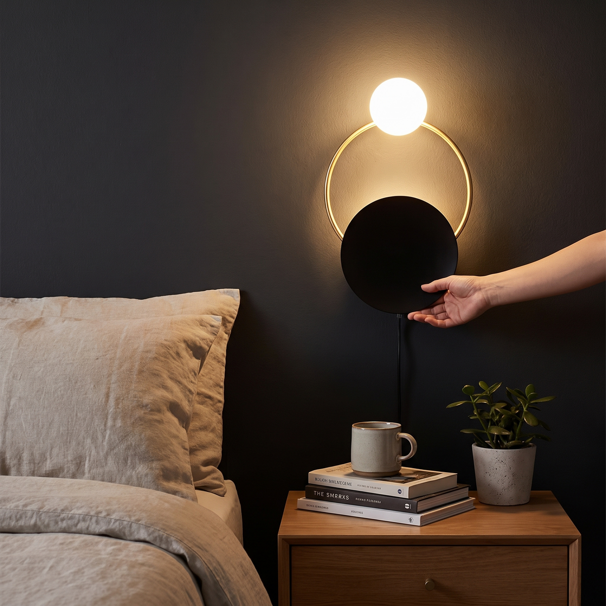 Designer glass wall lamp, modern round spherical metal light