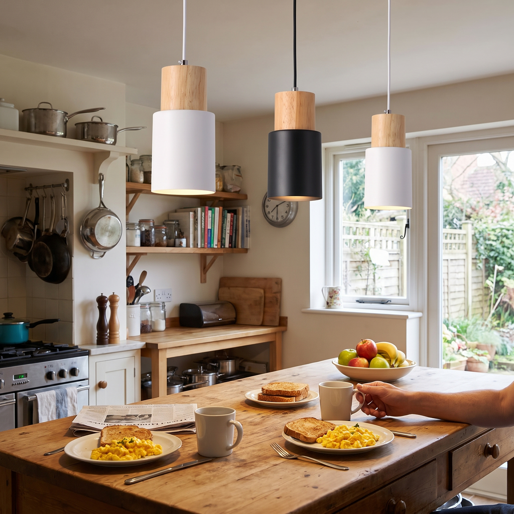 Nordic Macaron Cylinder Pendant Light | Modern Wood & Metal Design