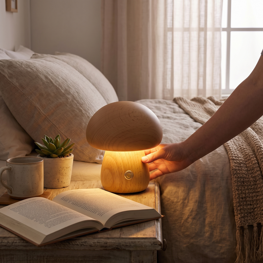 Portobello Mushroom Lamp | Natural Wood Rechargeable Night Light