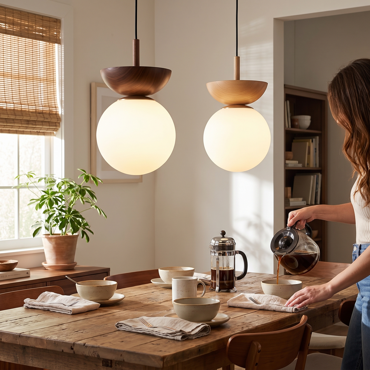Modern Nordic Glass Ball Ceiling & Pendant Light | Wood Finish