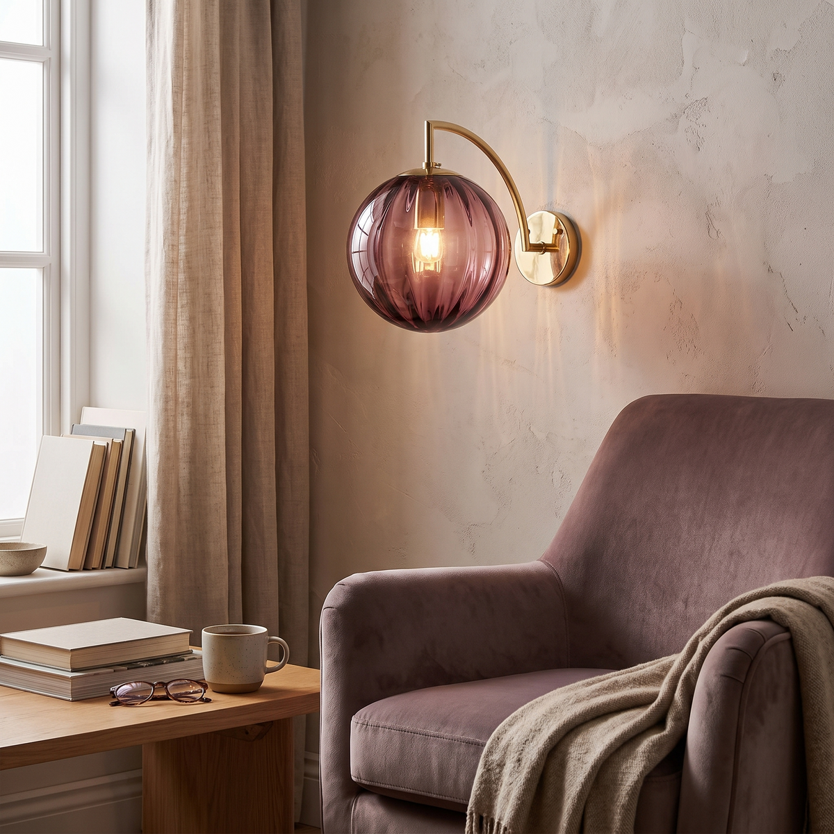 Modern Glass Ball Wall Lamp | Brass & Tinted Glass Design