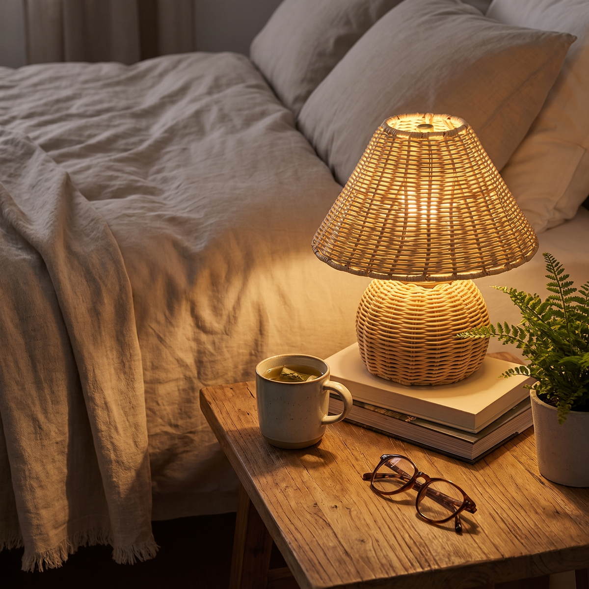 Bamboo Woven Desk Lamp | USB-Powered Boho Accent Light