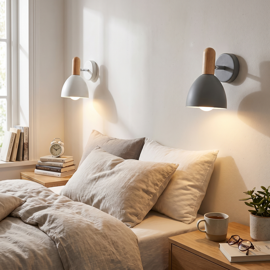 Nordic Wooden Wall Lamp | Adjustable Bedside Light