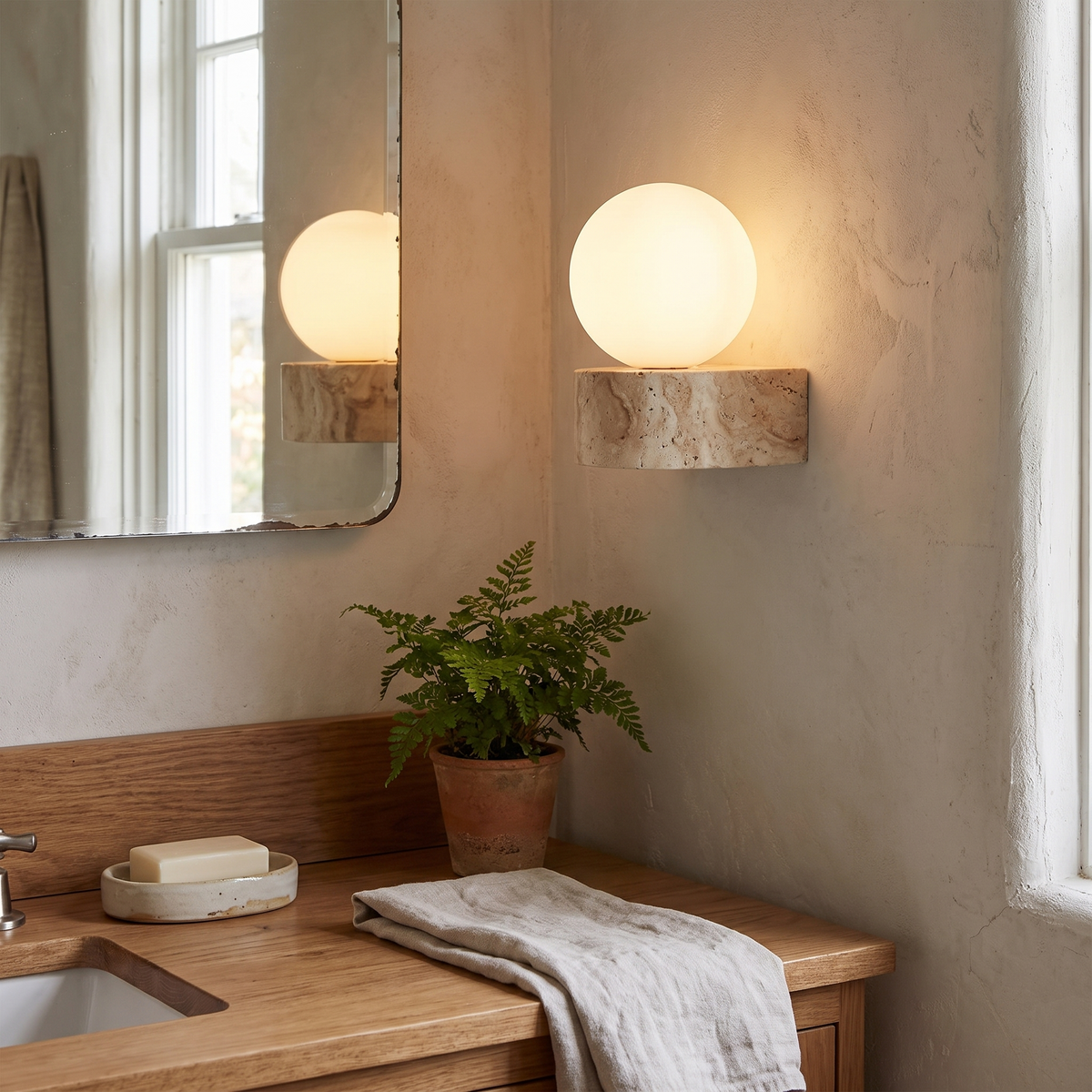 Travertine Stone Wall Lamp | Modern Japanese-Style LED Sconce