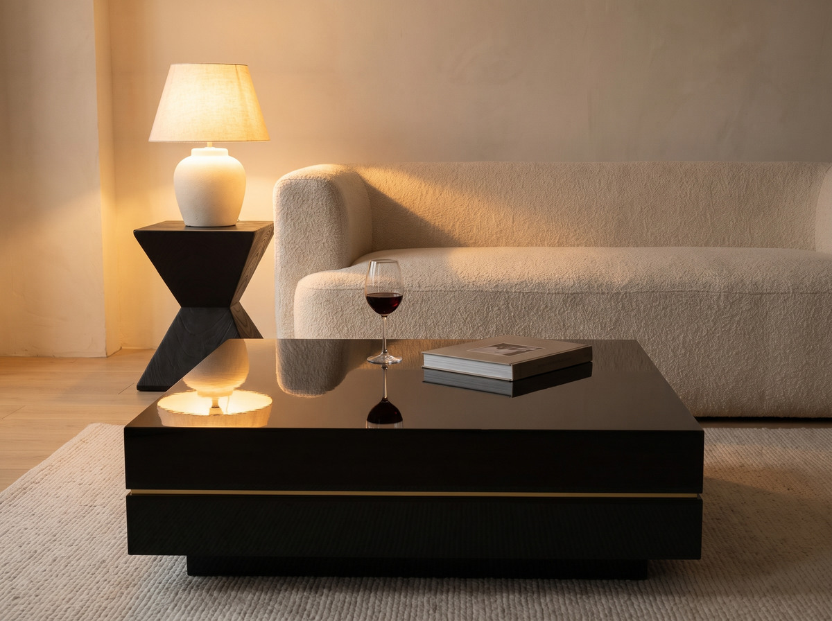 Nova Gloss Coffee Table in evening lamp light