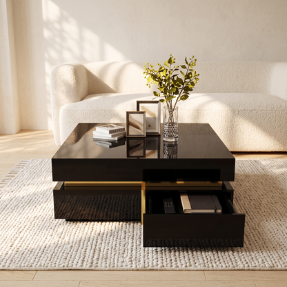 Nova Gloss Coffee Table with a lower drawer open