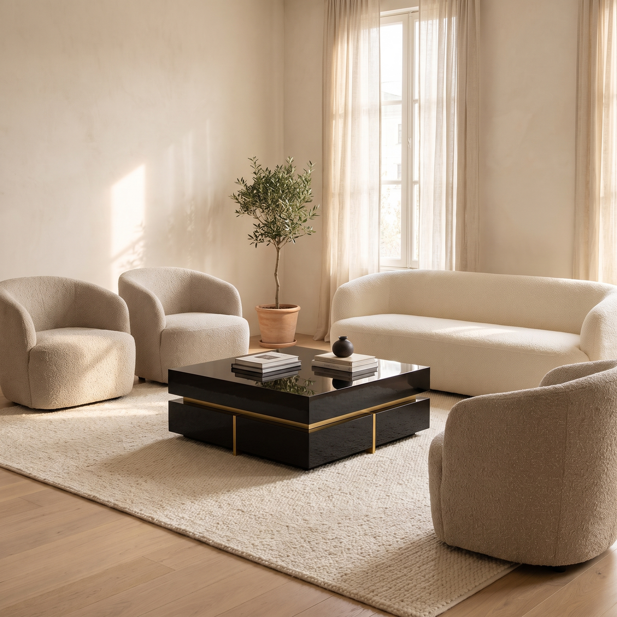 Nova Gloss Coffee Table in a cream living room