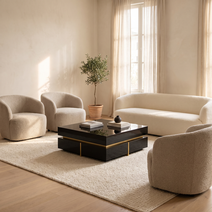 Nova Gloss Coffee Table in a cream living room