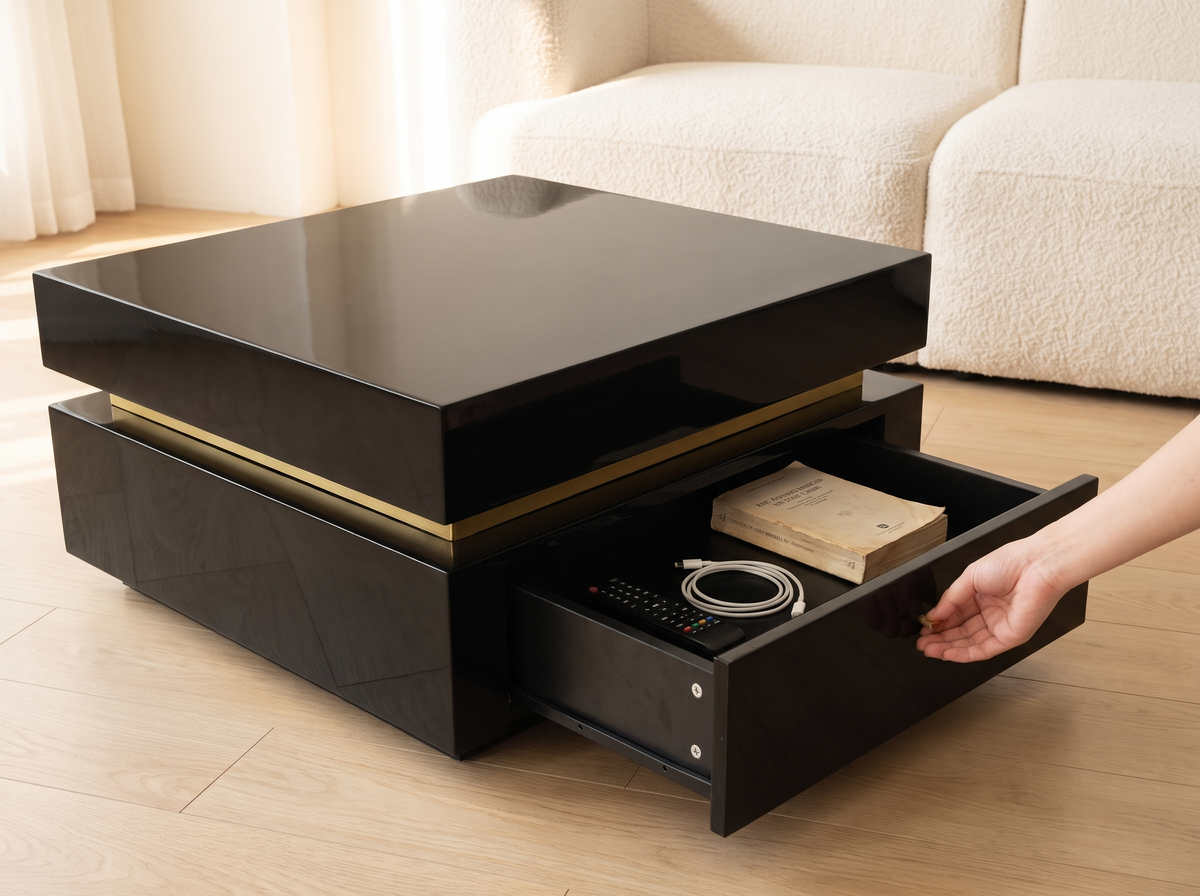 Nova Gloss Coffee Table lower drawer open